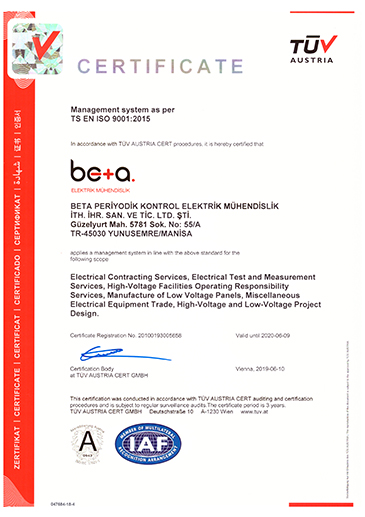 Beta Electrical Engineering Quality Certificates