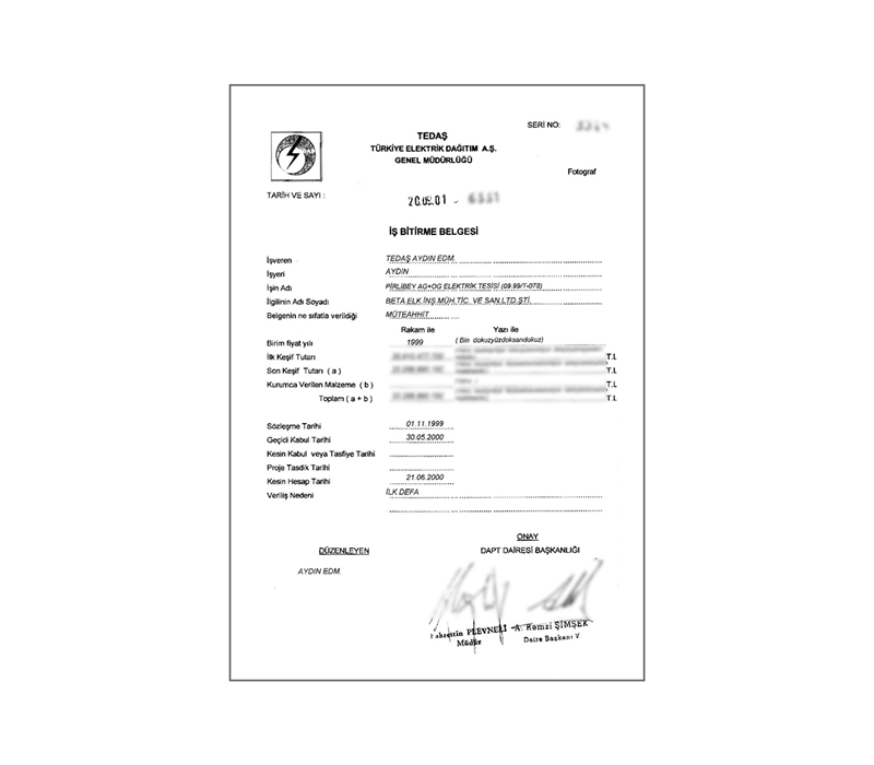 İş Bitirme Belgelerimiz