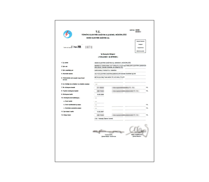 İş Bitirme Belgelerimiz