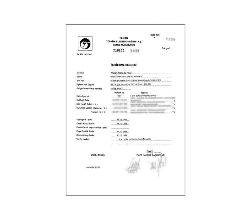 İş Bitirme Belgelerimiz
